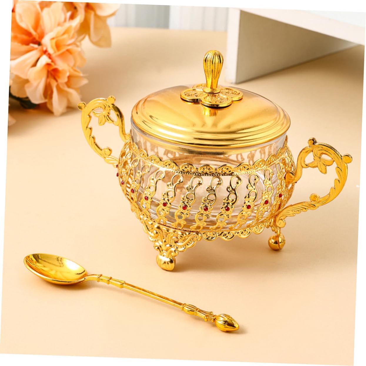 Kitchen Gadgets Gold - Açucareiro com tampa e colher, vidro